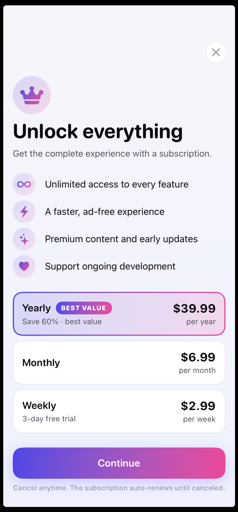 Kanban 3 — paywall / subscription